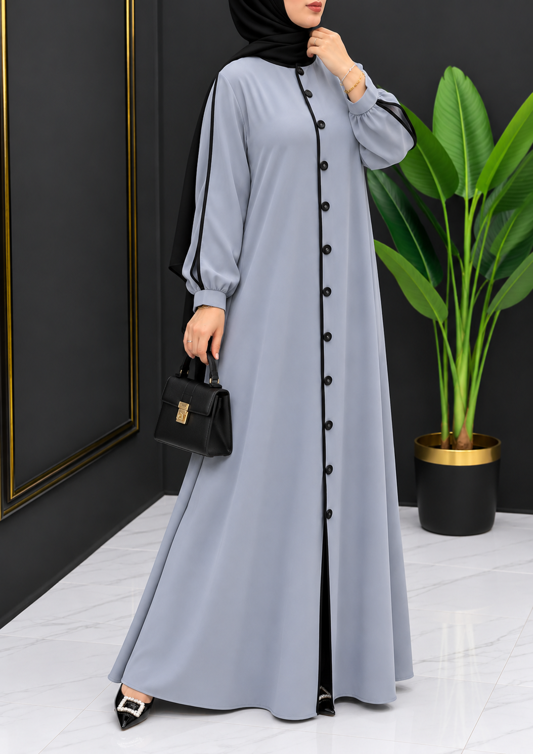 NIMA FRONT OPEN ABAYA | GRAY