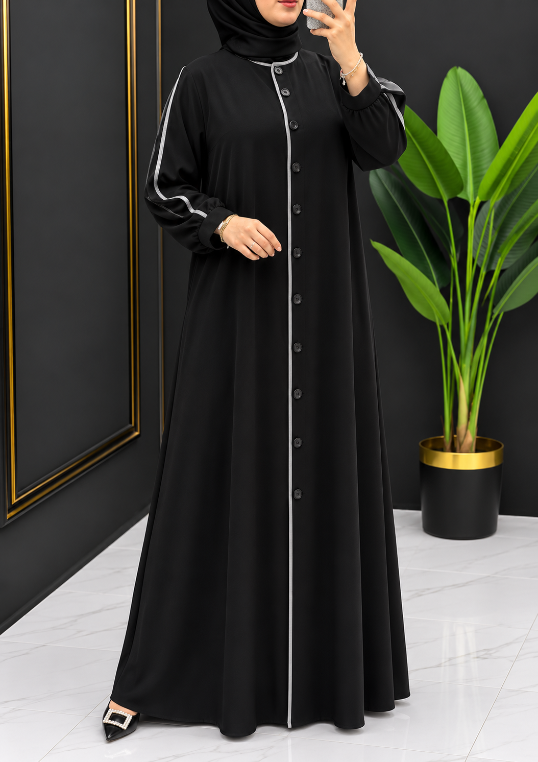 NIMA FRONT OPEN ABAYA | BLACK