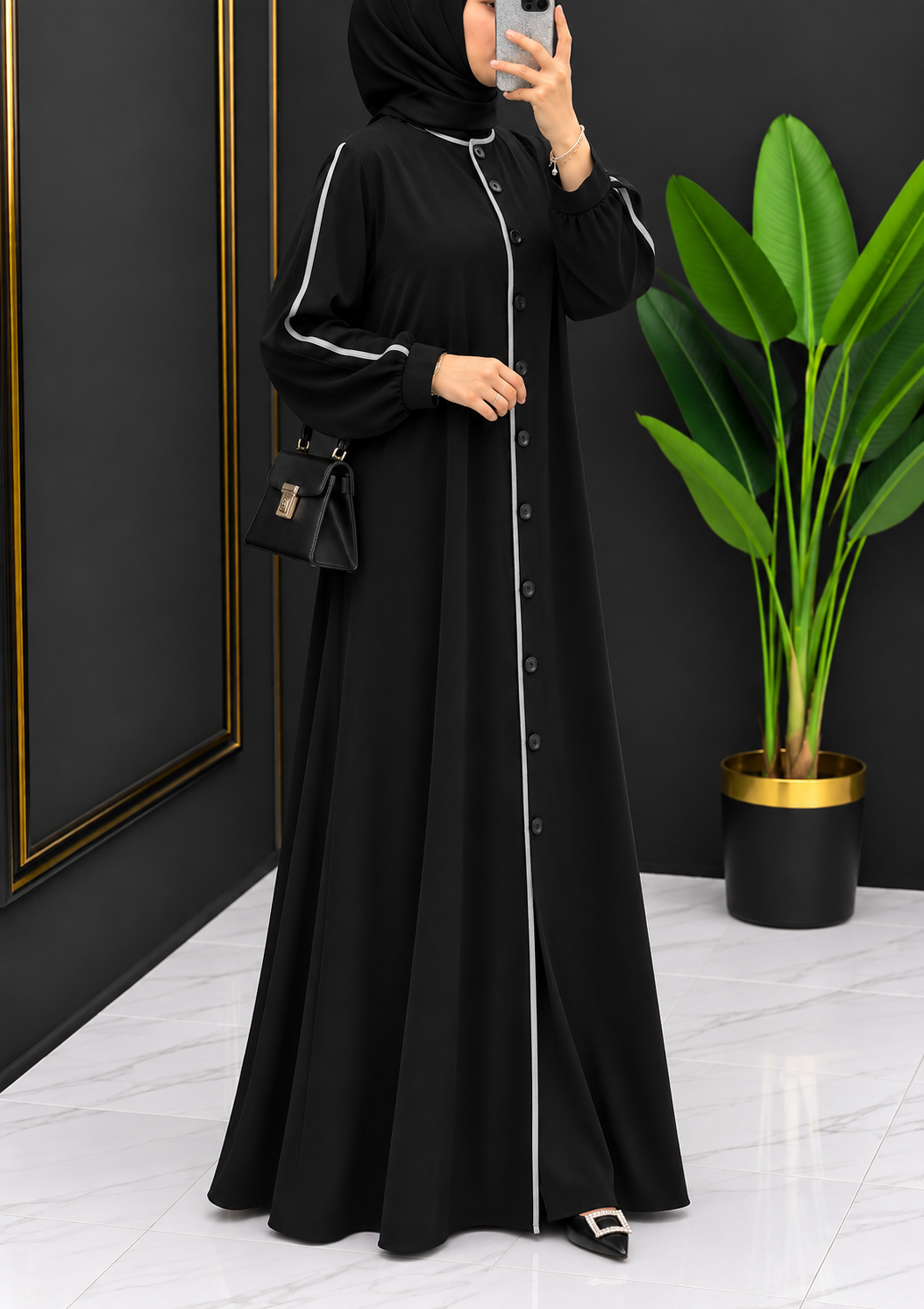 NIMA FRONT OPEN ABAYA | BLACK