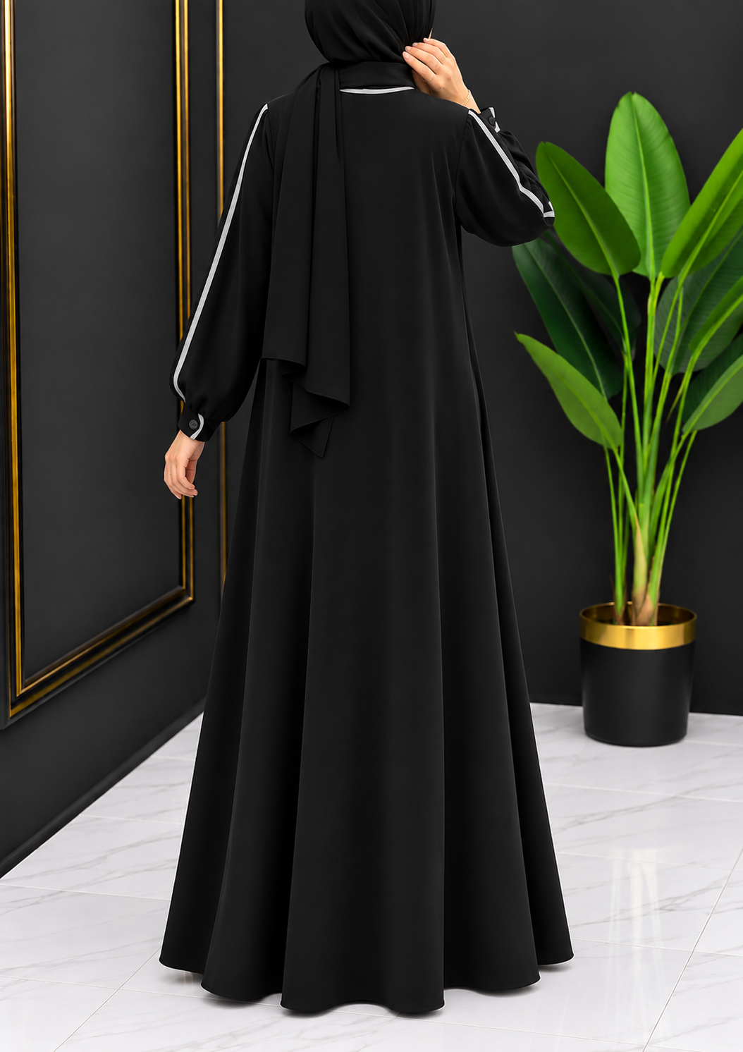 NIMA FRONT OPEN ABAYA | BLACK
