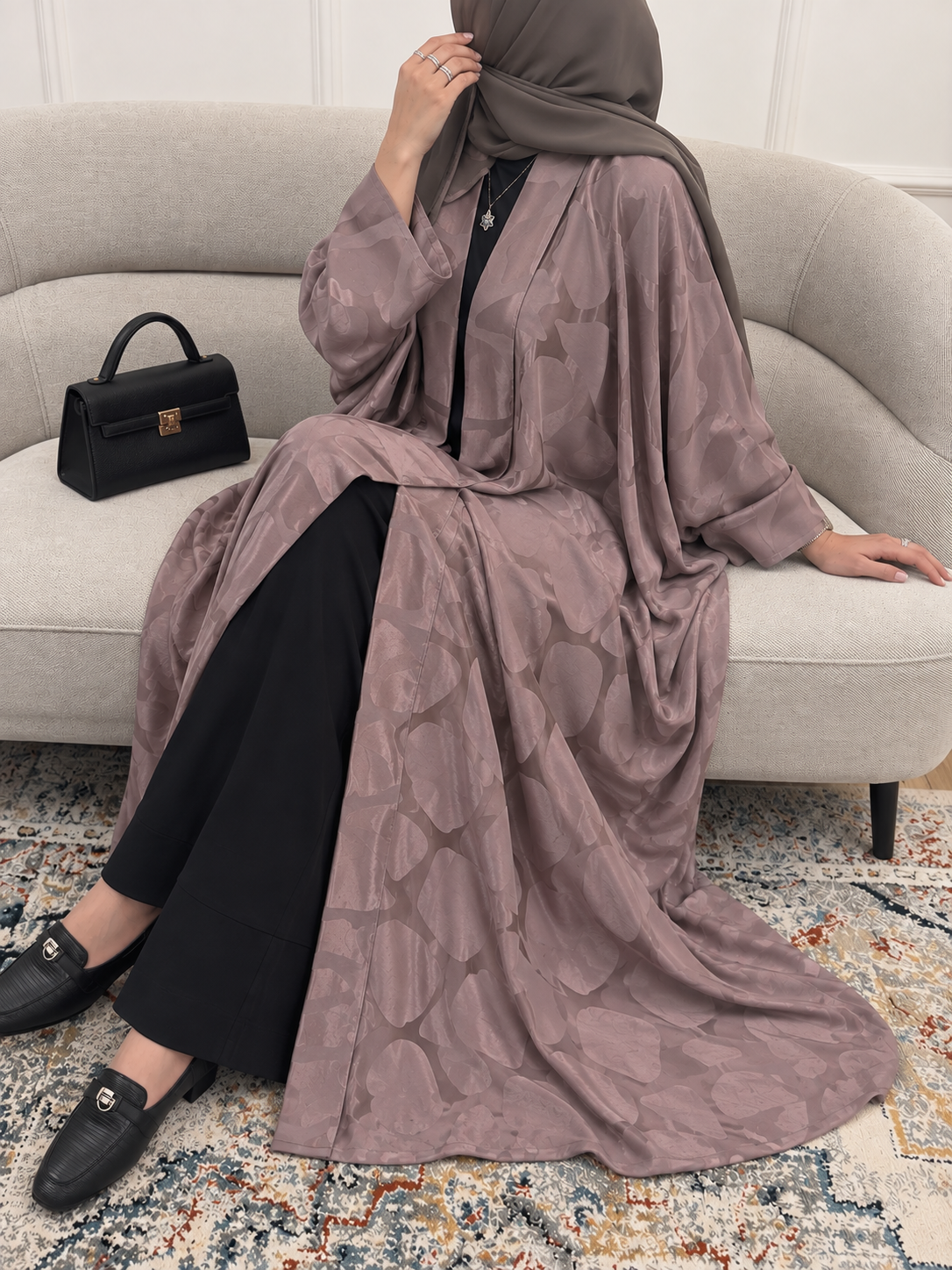 ZENDAYA FRONT OPEN ABAYA | LITE PINK