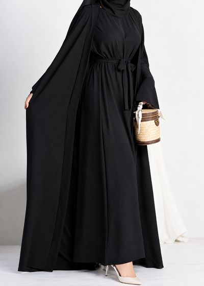 DUBAI CRUSH DOUBLE SHRUG ABAYA |  BLACK