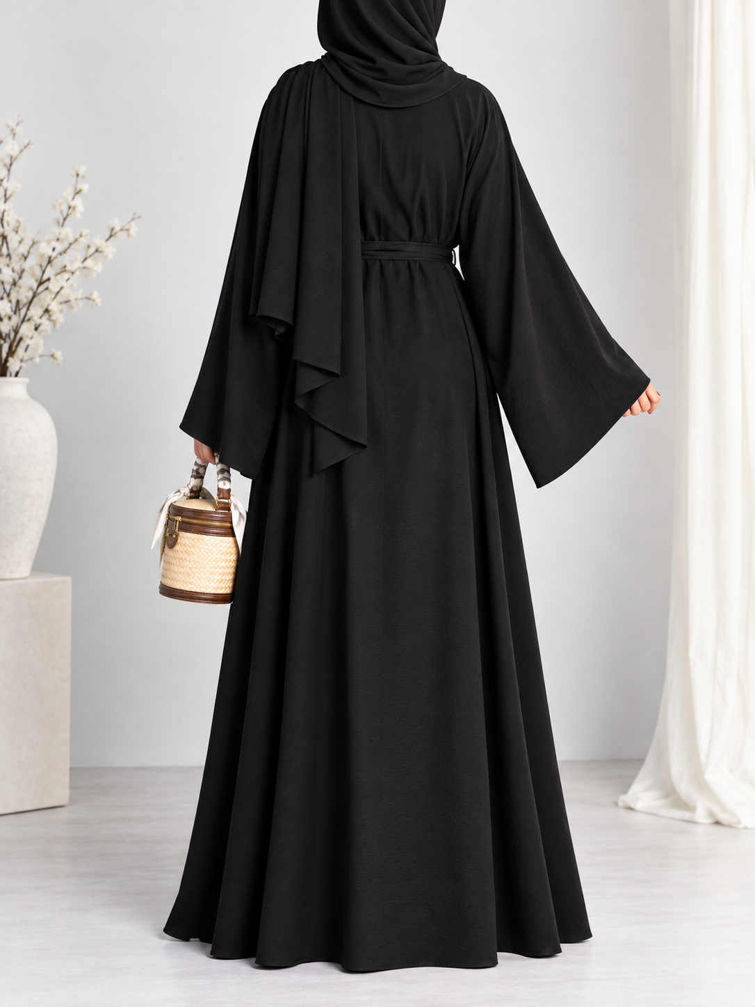 DUBAI CRUSH DOUBLE SHRUG ABAYA |  BLACK