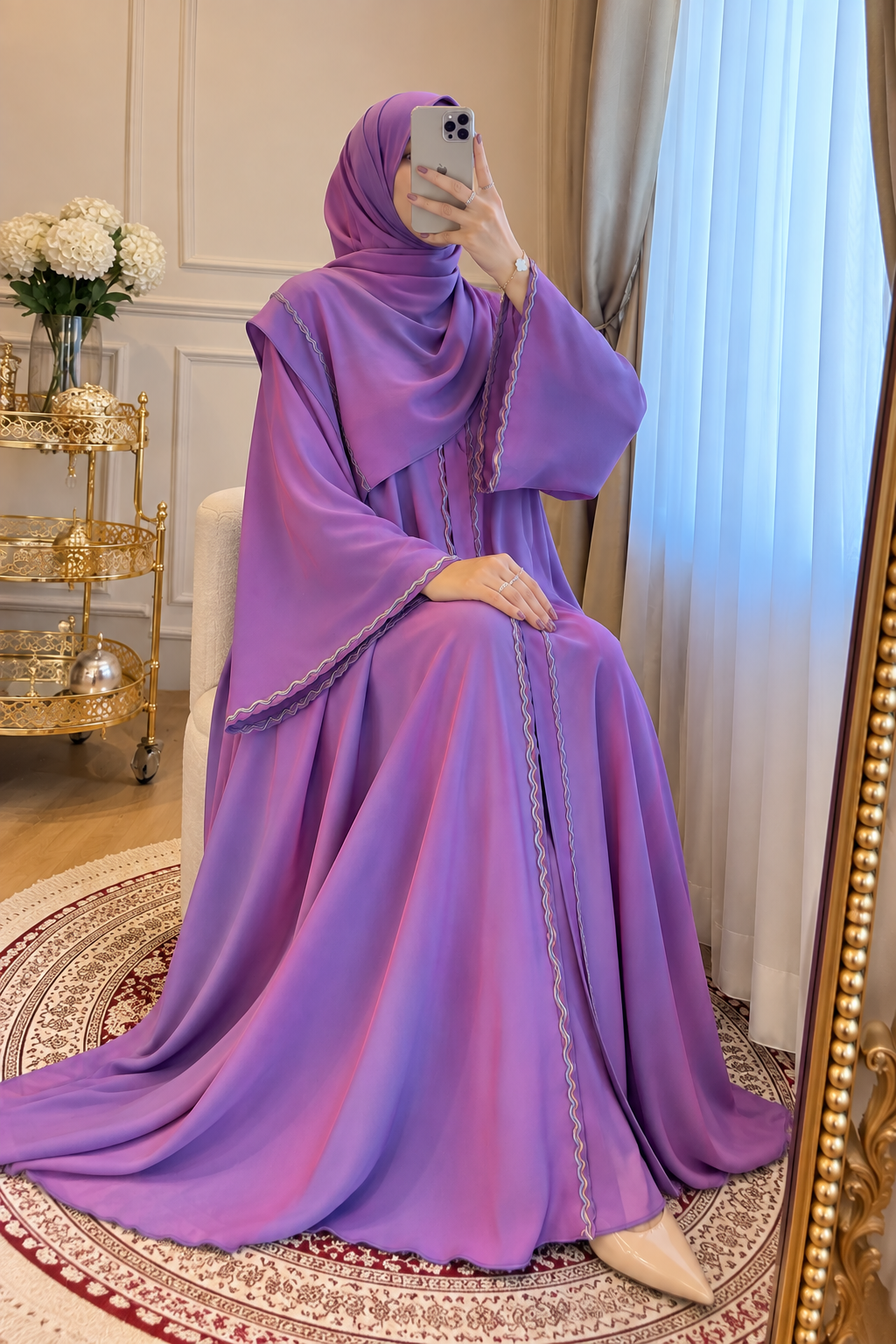 ZAHRA STONE LACE ABAYA | LAVENDER