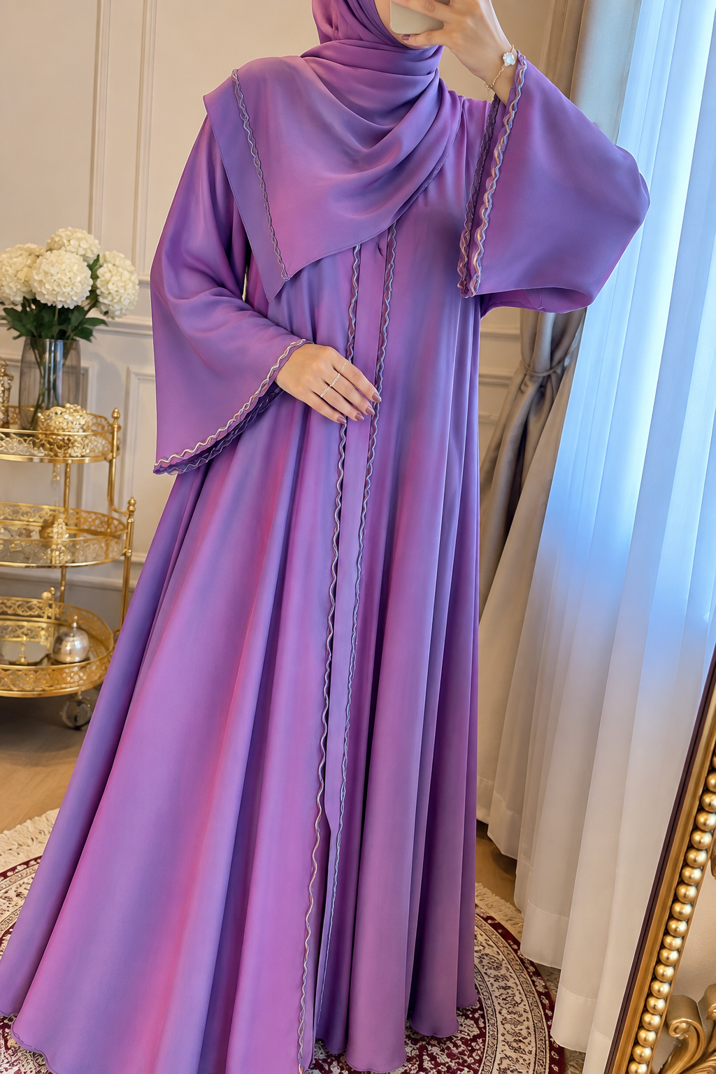 ZAHRA STONE LACE ABAYA | LAVENDER