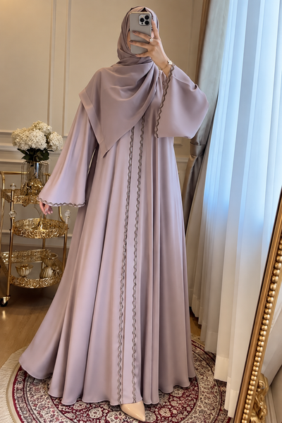 ZAHRA STONE LACE ABAYA | NUDE