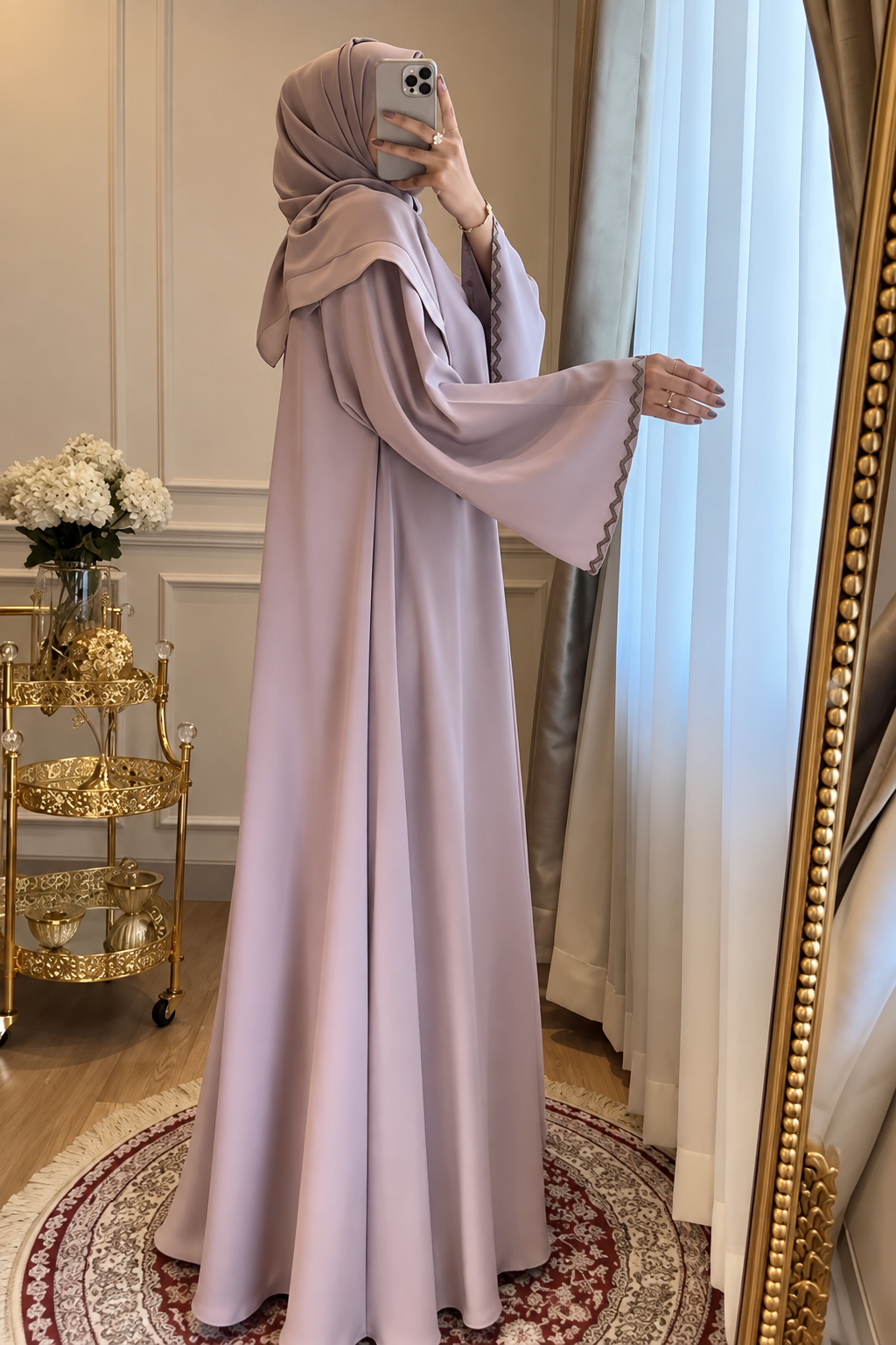 ZAHRA STONE LACE ABAYA | NUDE