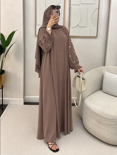 MIRA EMBROIDERY ABAYA | GHESTNUT LITE
