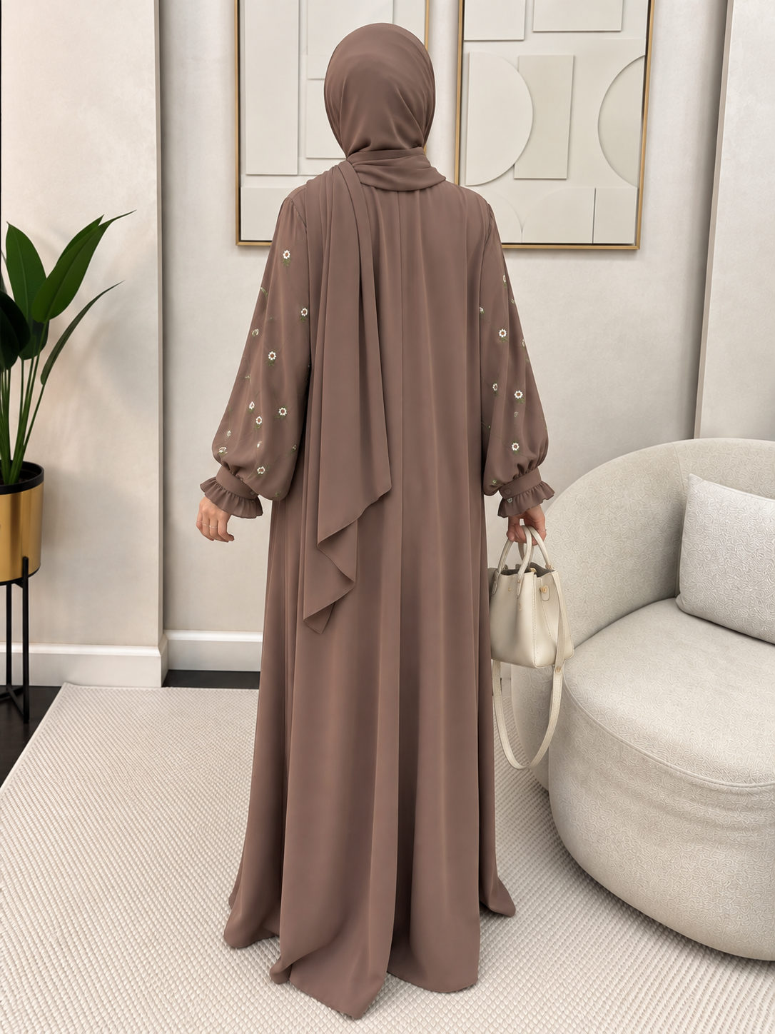 MIRA EMBROIDERY ABAYA | GHESTNUT LITE