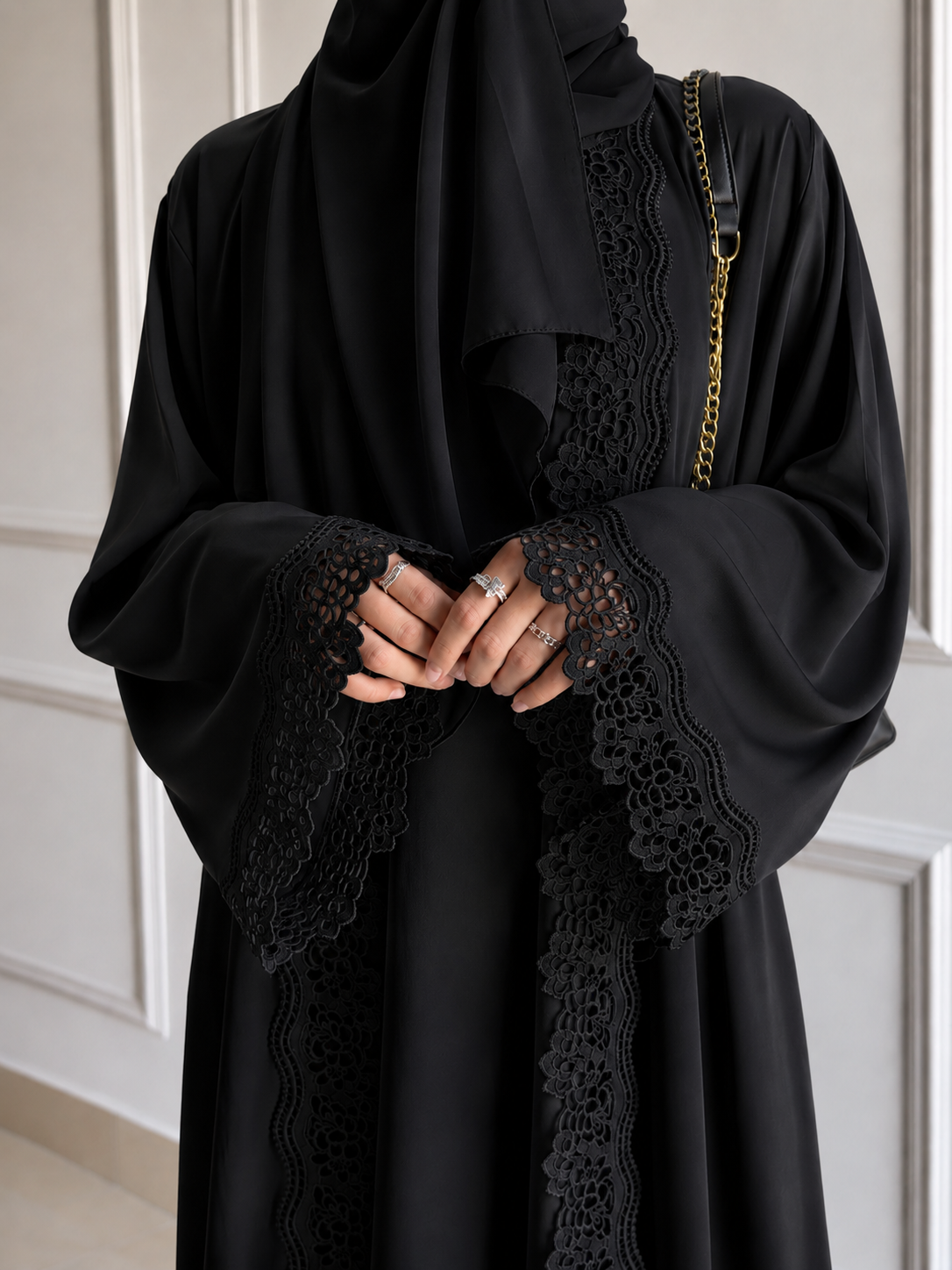 MUNIBAH DOUBLE SHRUG ABAYA | BLACK