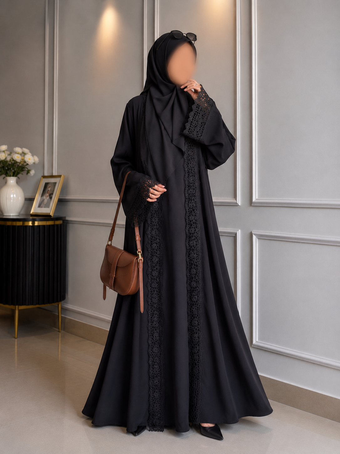 MUNIBAH DOUBLE SHRUG ABAYA | BLACK