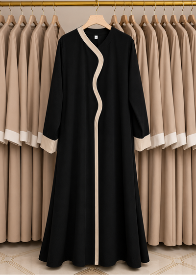 RUBEENA FRONT OPEN ABAYA | BLACK