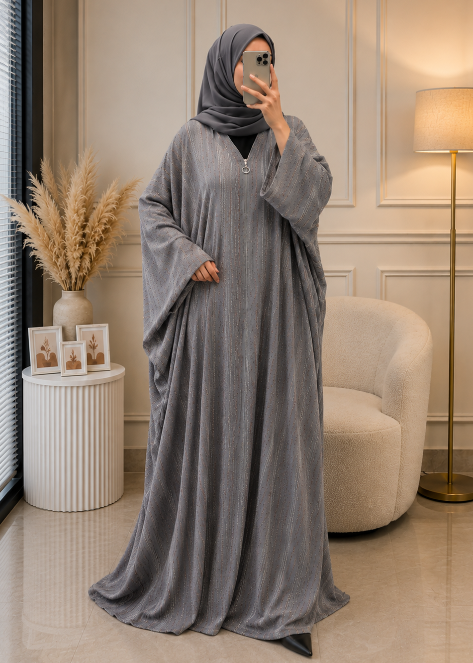 1742 - ZARAH FUR ABAYA | GRAY