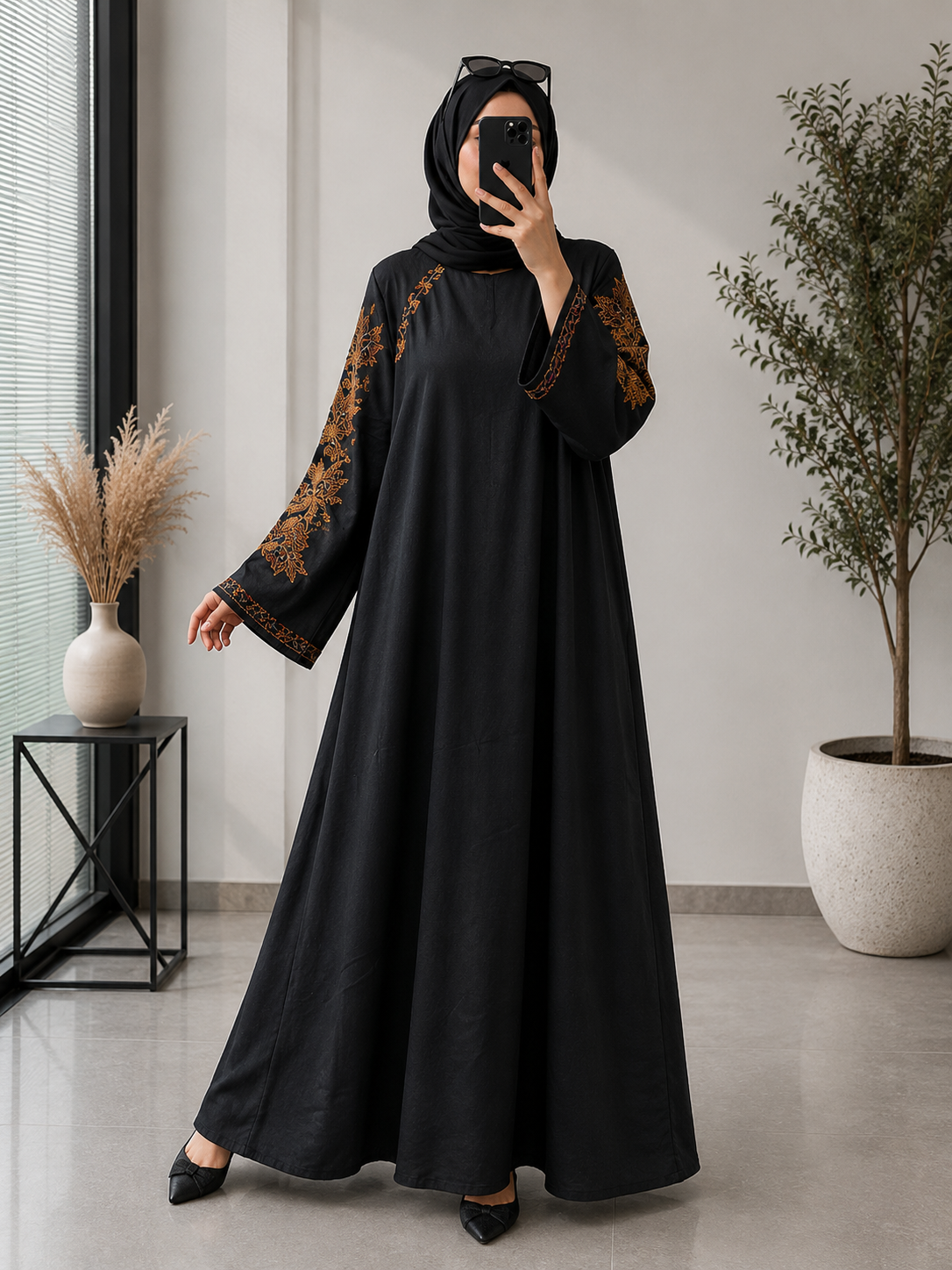 9313 - UZMA FULLY CLOSED ABAYA | BLACK