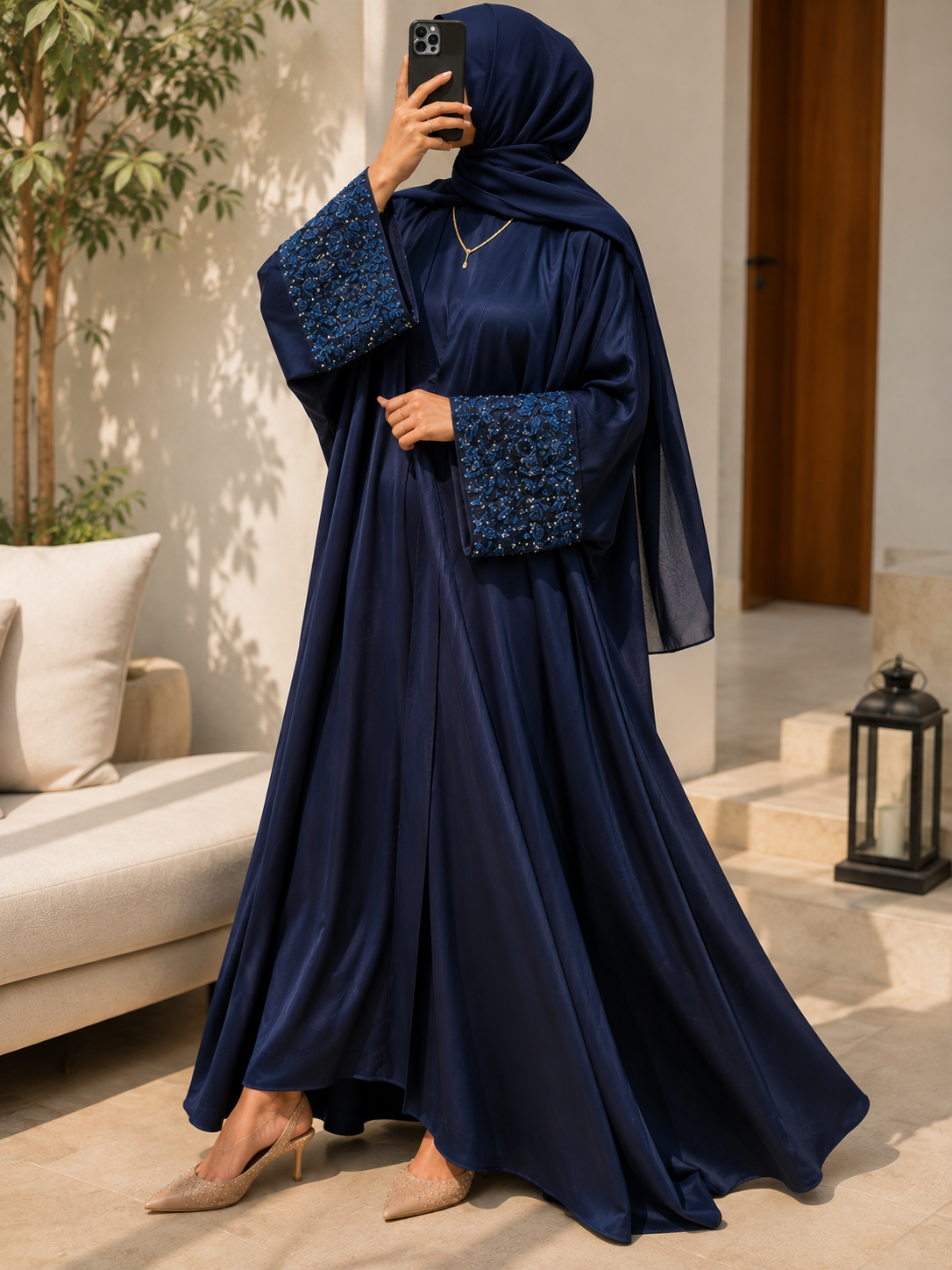 ZENA FLORAL HANDWORK ABAYA | NAVY BLUE