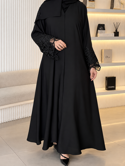 TARA FRONT OPEN ABAYA | BLACK