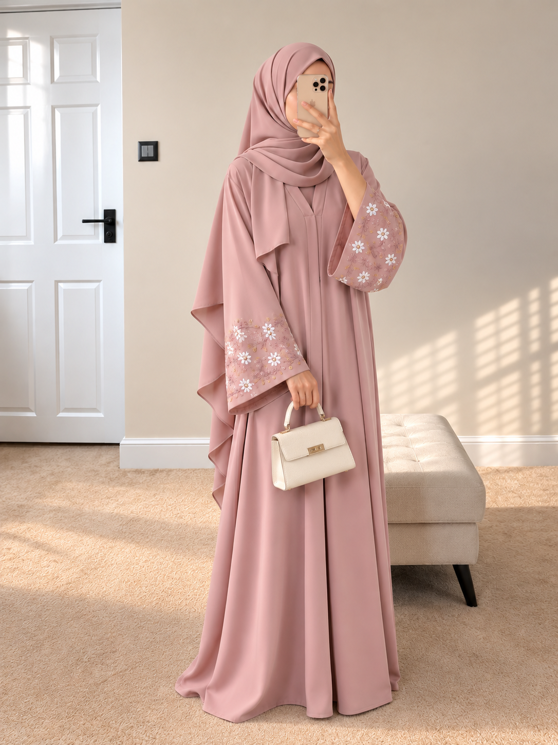 AL-KOUSAR HANDWORK ABAYA | PEACH