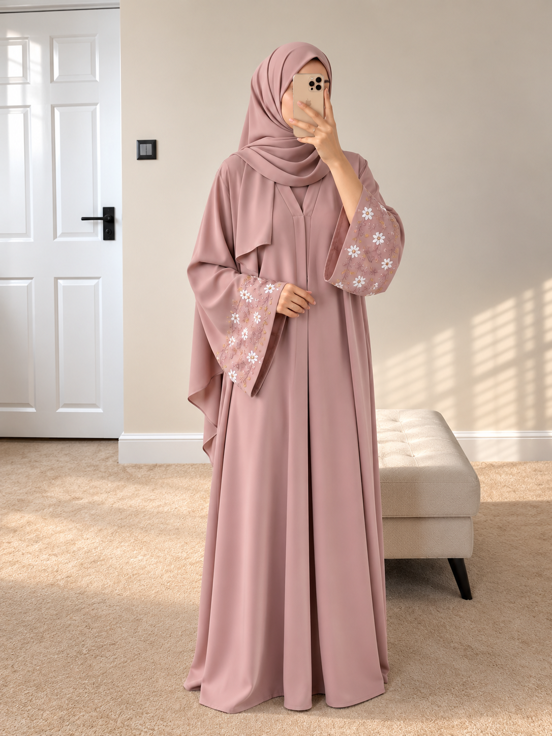 AL-KOUSAR HANDWORK ABAYA | PEACH