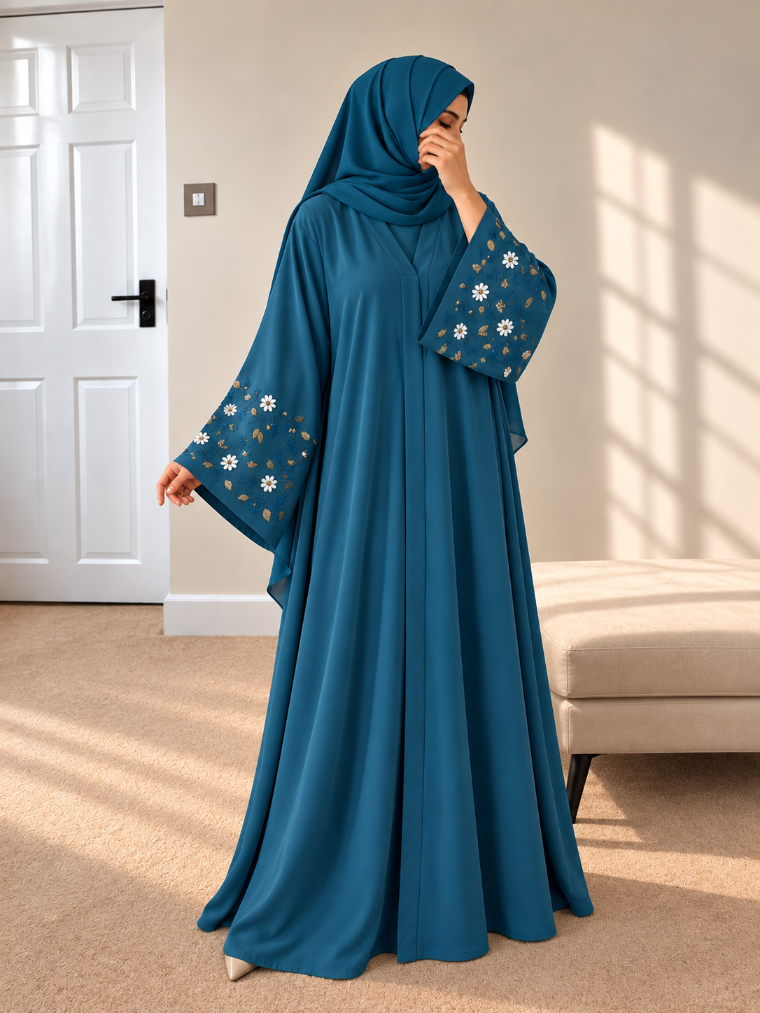 AL-KOUSAR HANDWORK ABAYA | SEA GREEN