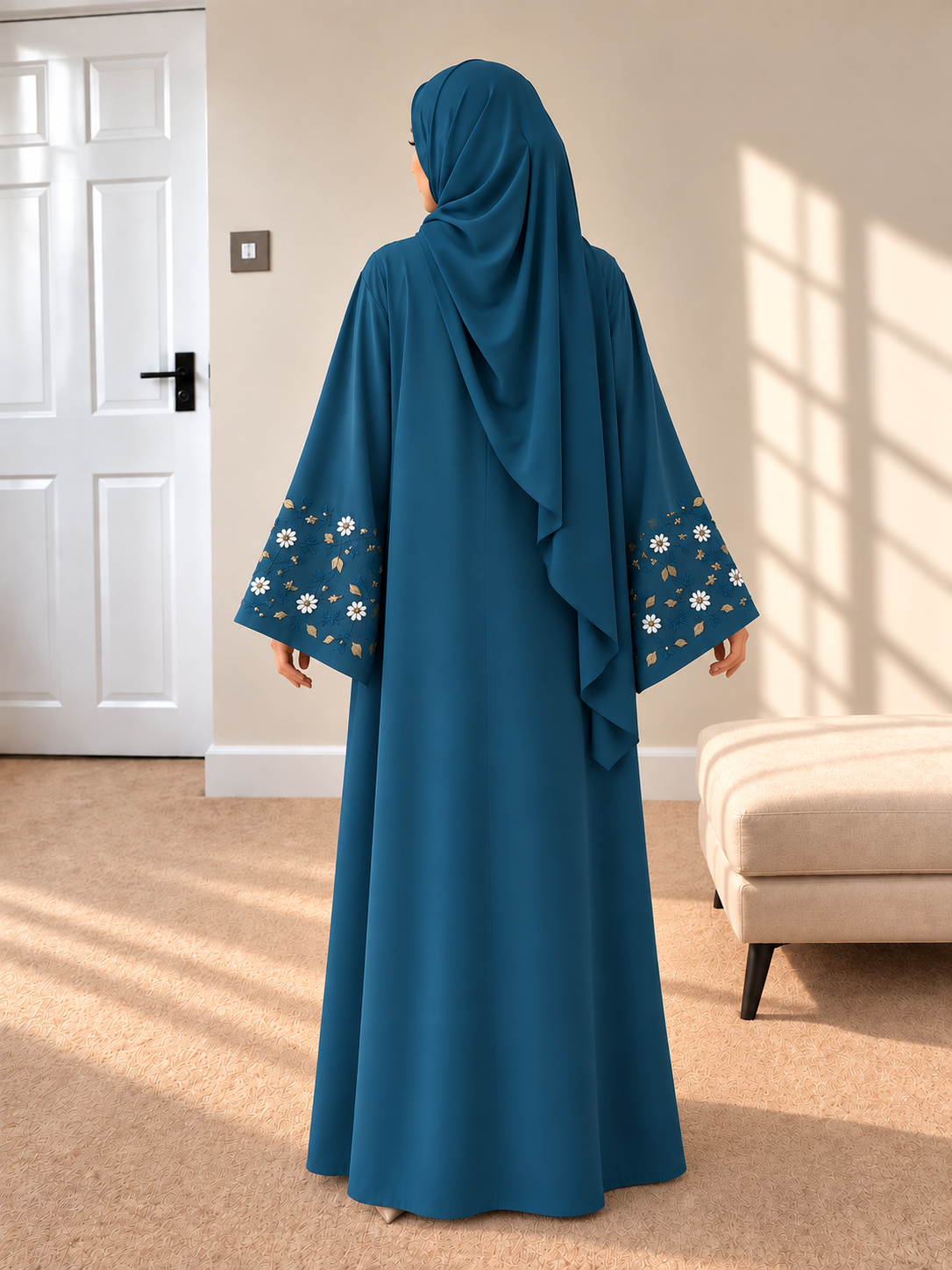 AL-KOUSAR HANDWORK ABAYA | SEA GREEN