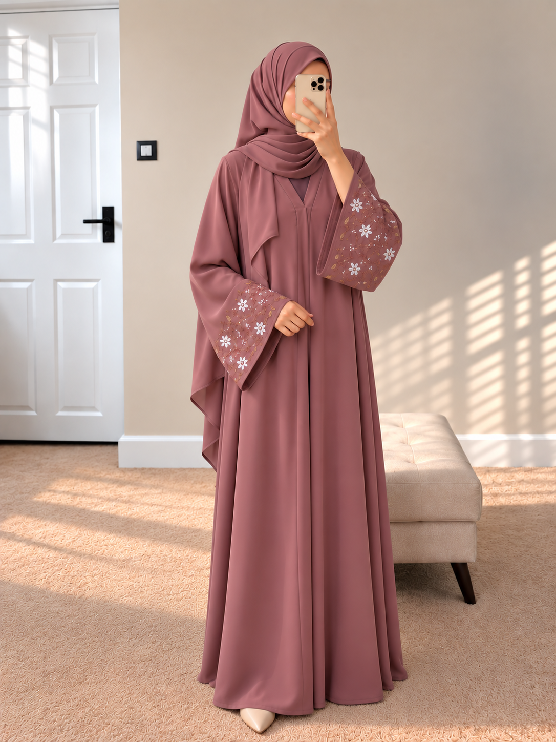 AL-KOUSAR HANDWORK ABAYA |  DUSTY PINK