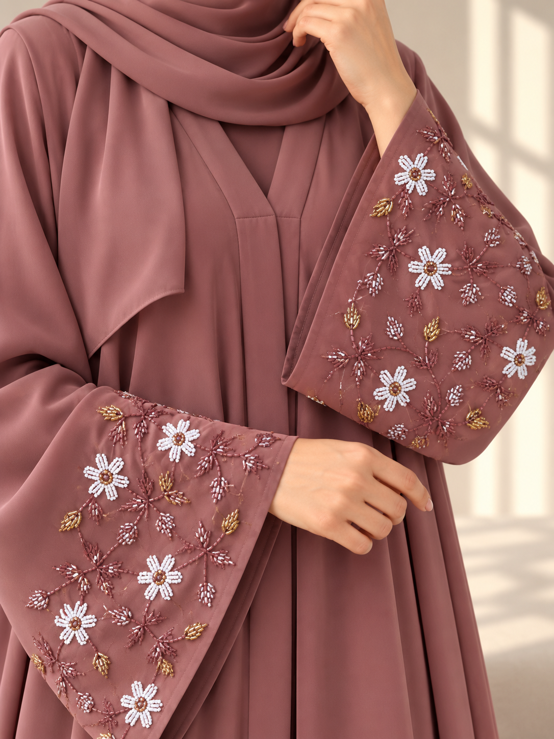AL-KOUSAR HANDWORK ABAYA |  DUSTY PINK