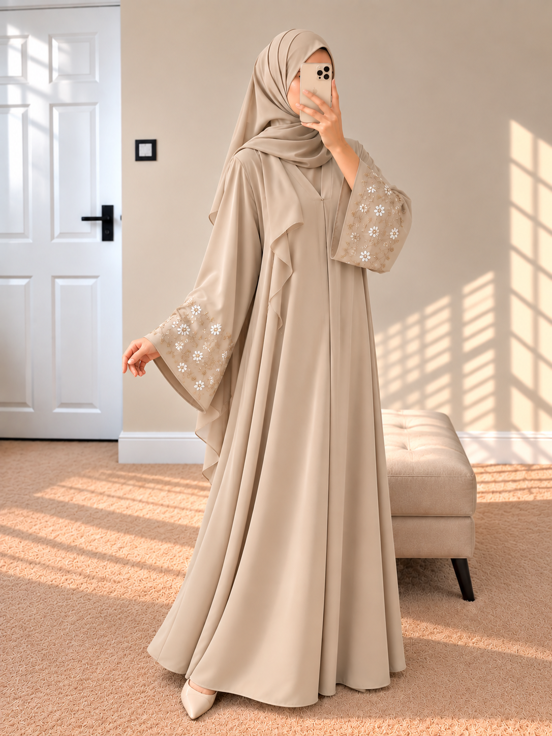 AL-KOUSAR HANDWORK ABAYA | LITE NUDE