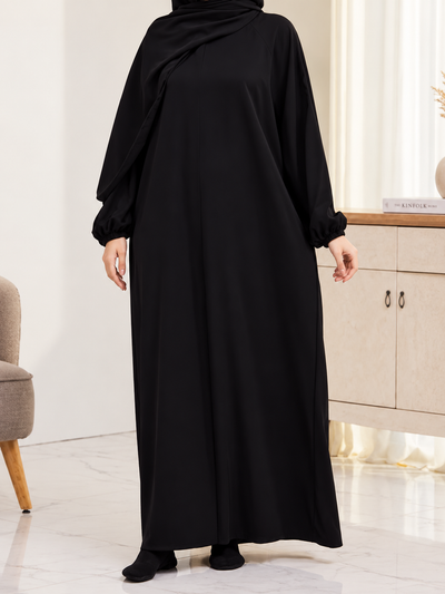 HEEBA LASTIC SLEEVE ABAYA | BLACK