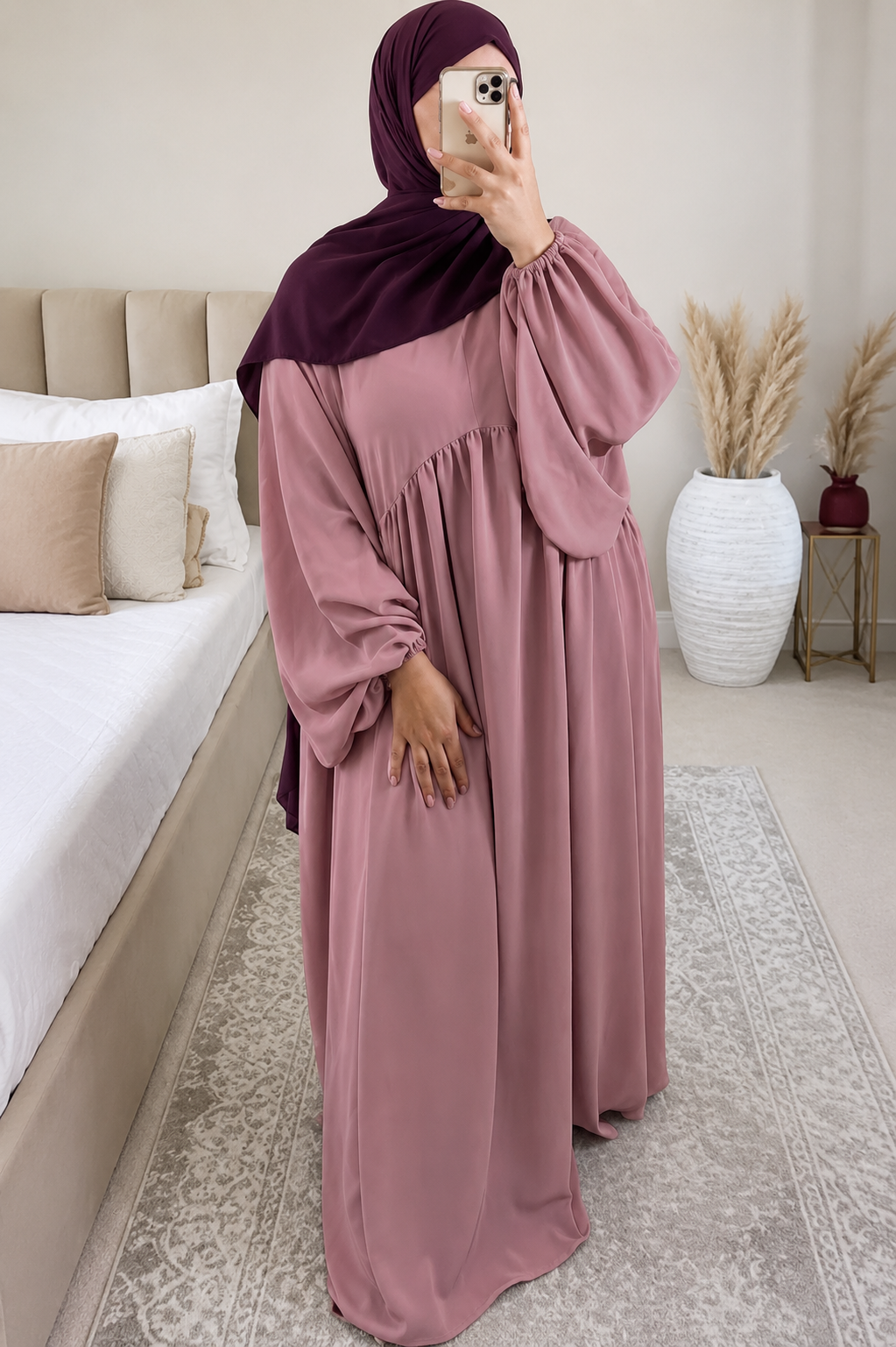 MARYAM BALLOON SLEEVE ABAYA | FLAMINGO