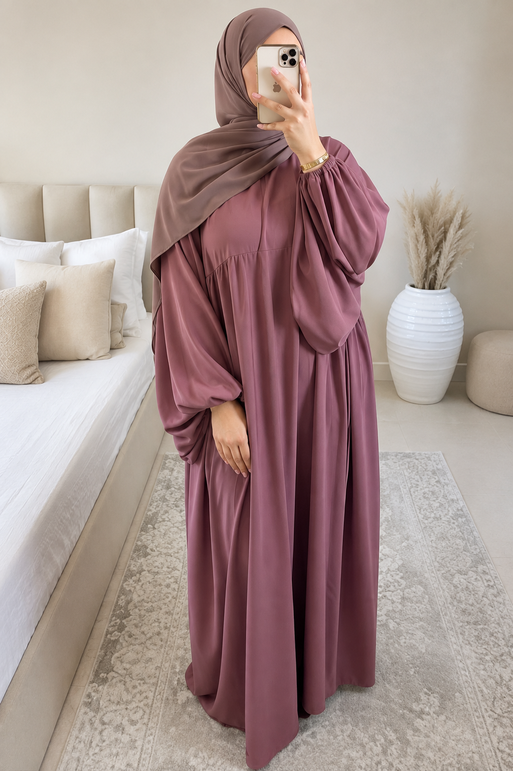 MARYAM BALLOON SLEEVE ABAYA | DUSTY PINK
