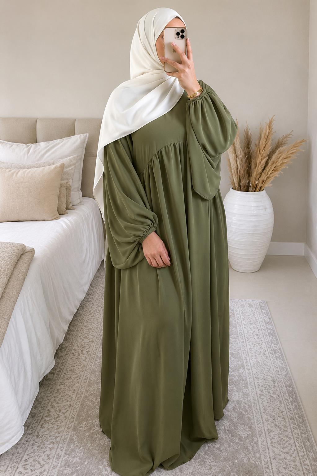 MARYAM BALLOON SLEEVE ABAYA | GREEN