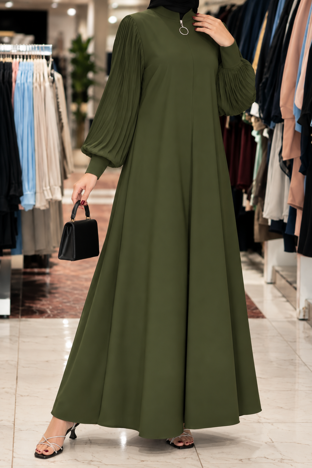 IRAM ZIPPER ABAYA | SEA OLIVE