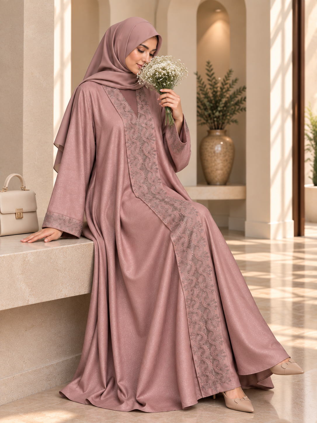 AAFIA KIMONO ABAYA | PEACH