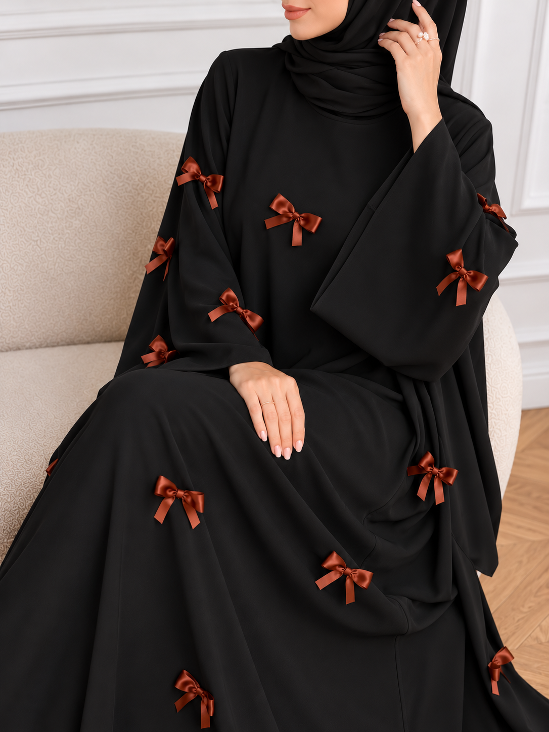 TANZIYA BOW ABAYA | BLACK