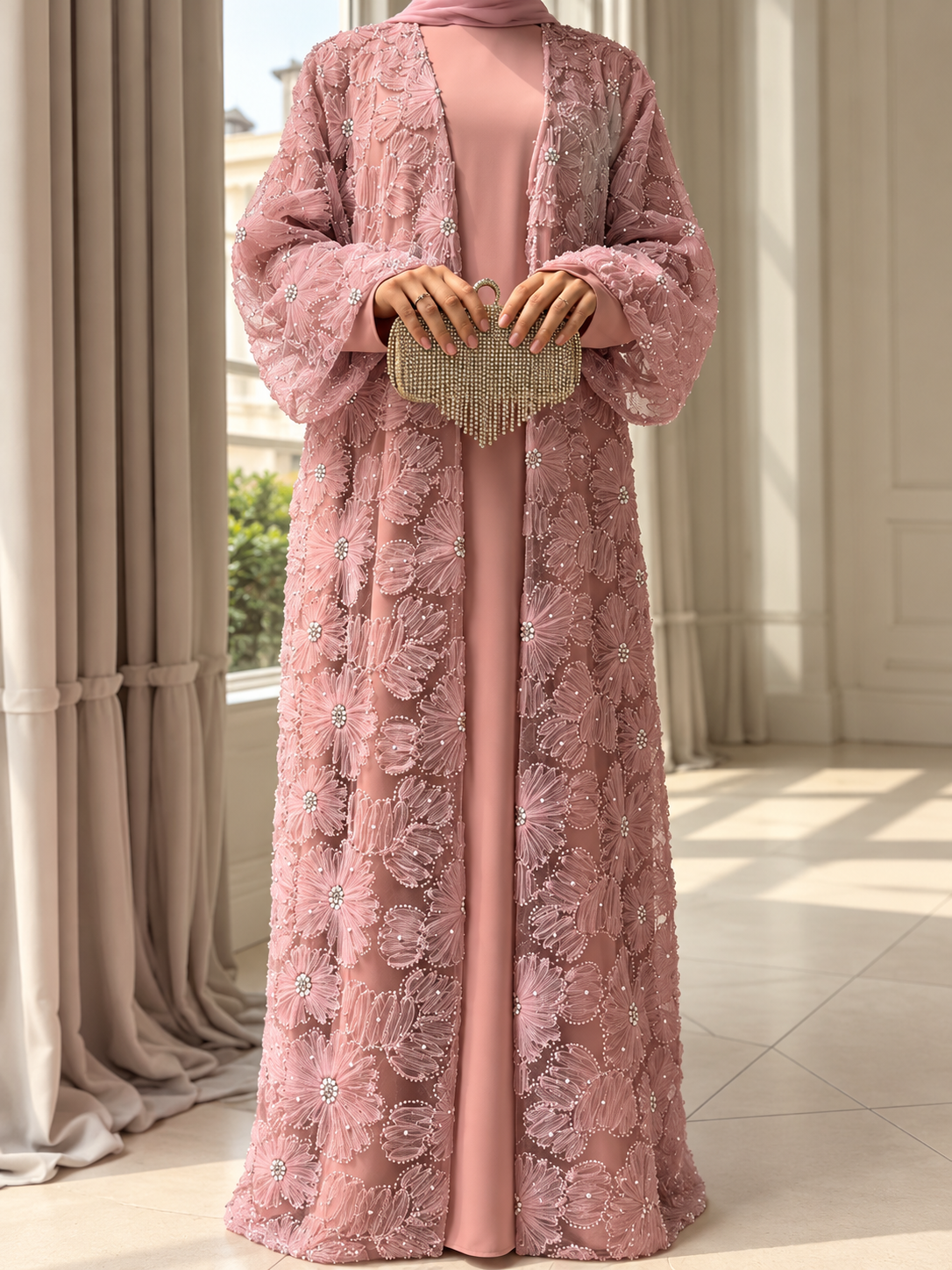 ELINA FLORAL DS ABAYA | PEACH