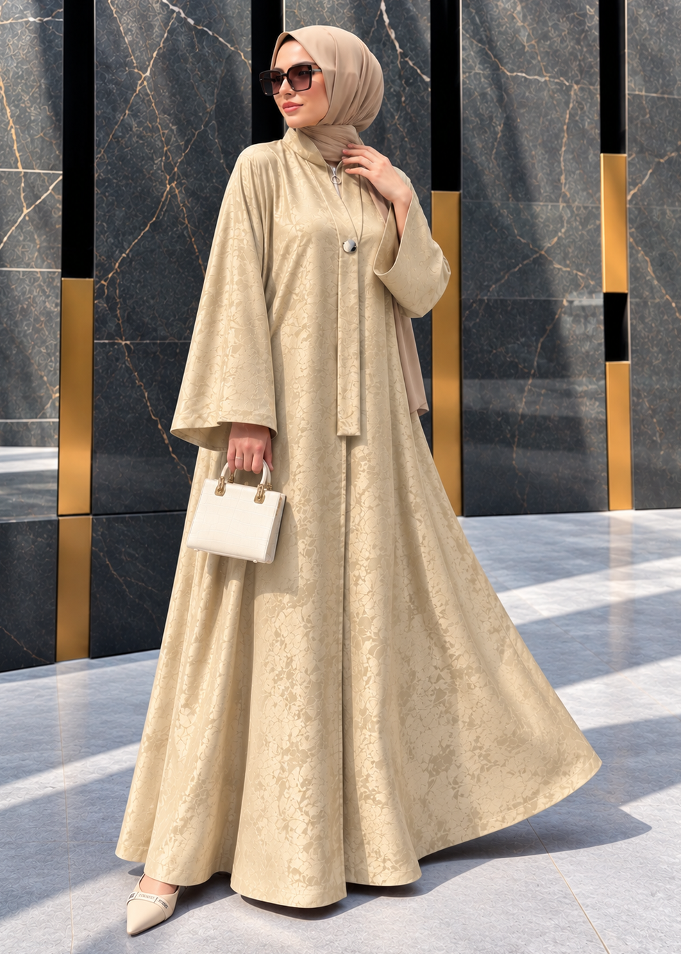 SHIBRA FRONT OPEN ABAYA | NUDE
