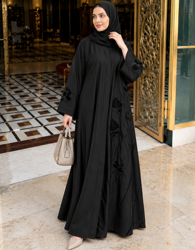 SANIYA FRONT OPEN ABAYA | BLACK
