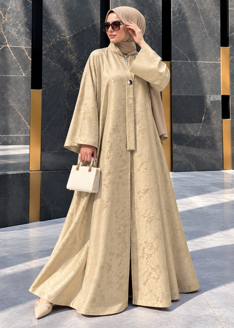 SHIBRA FRONT OPEN ABAYA | NUDE