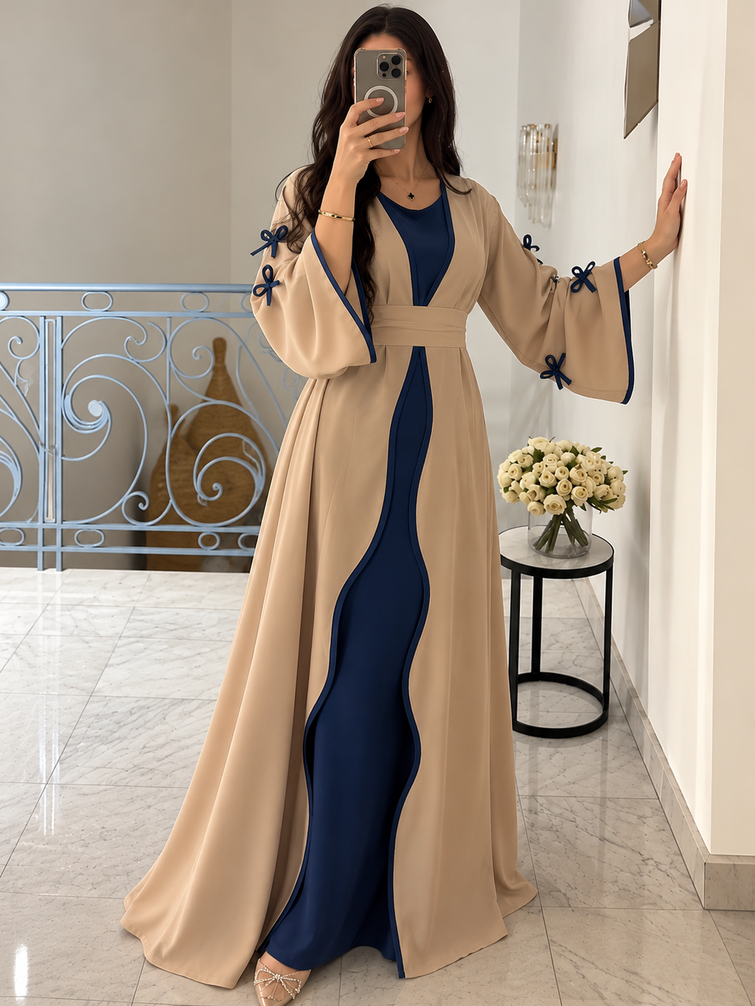 ZOE DOUBLE SHRUG BOW ABAYA | BLUE