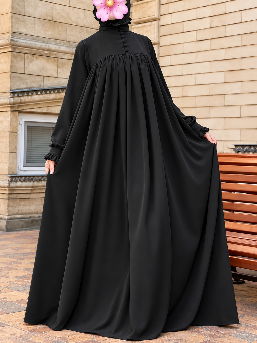 NEW COLLAR PLATES ABAYA | BLACK