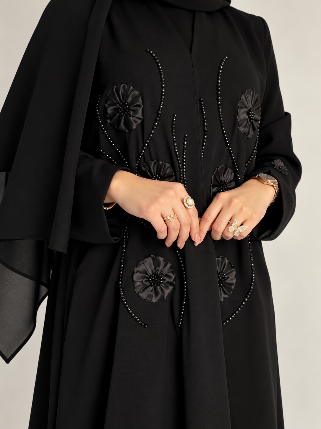 JAHANARAH FRONT OPEN ABAYA | BLACK