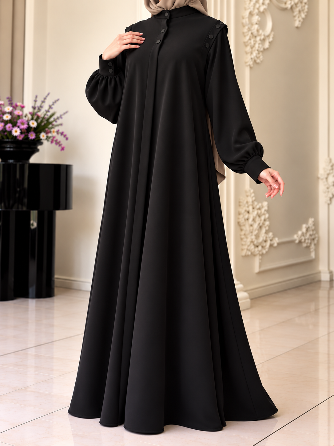 SENEM FRONT OPEN ABAYA | BLACK