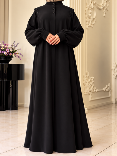 SENEM FRONT OPEN ABAYA | BLACK