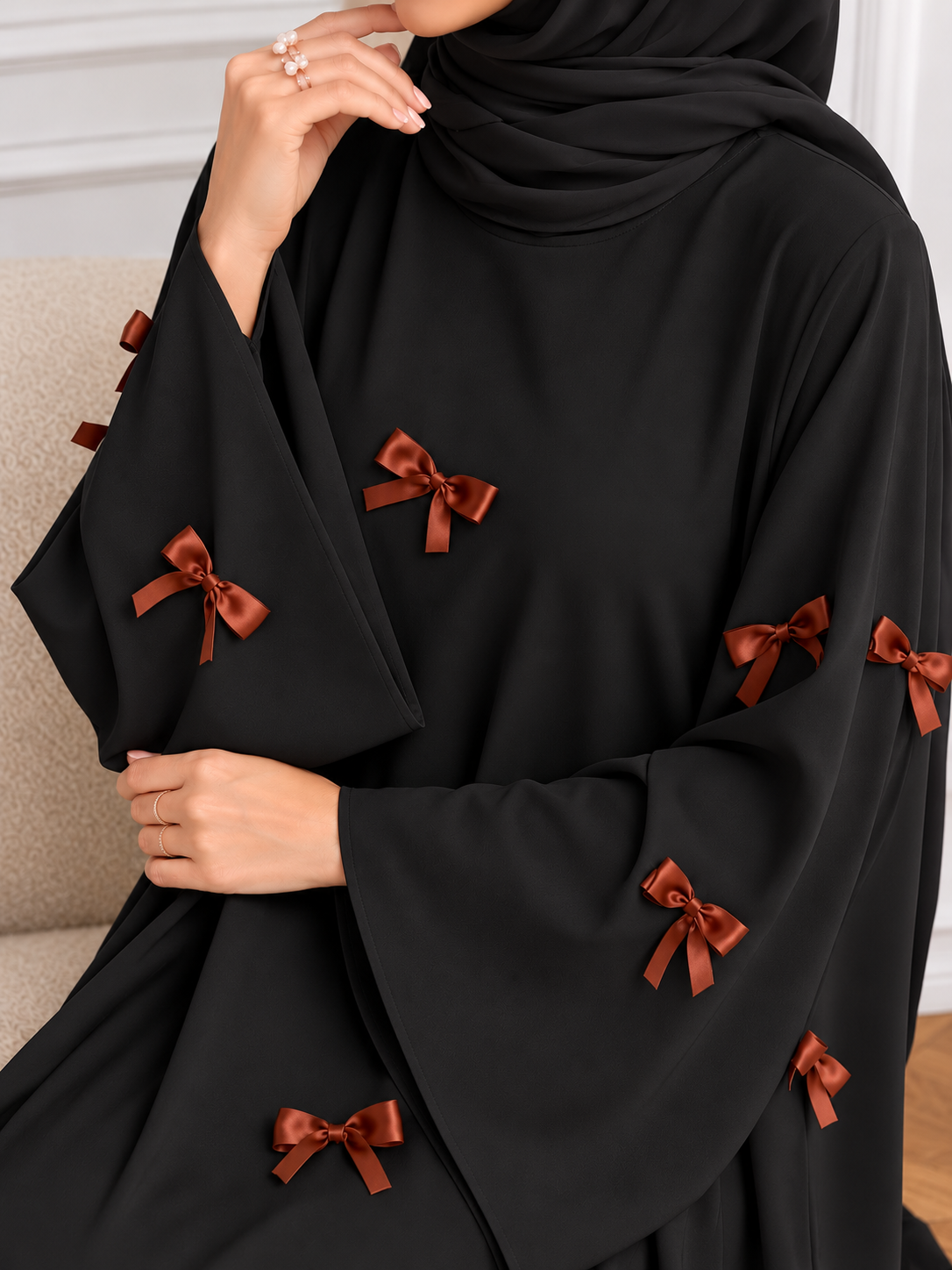 TANZIYA BOW ABAYA | BLACK