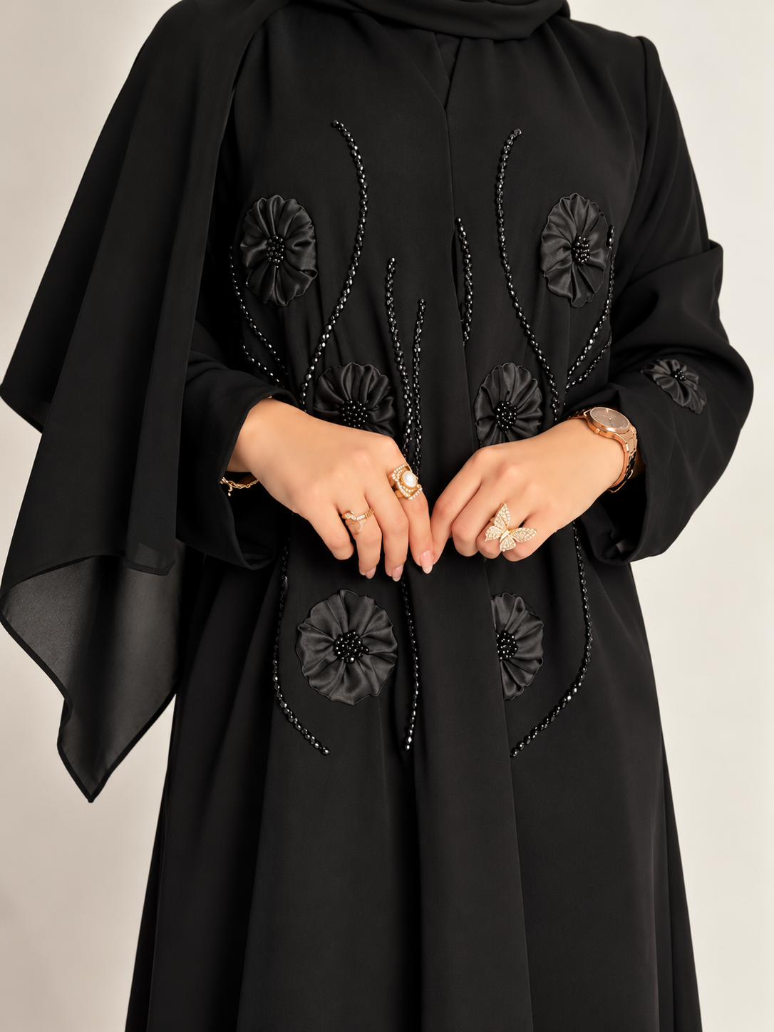 JAHANARAH FRONT OPEN ABAYA | BLACK