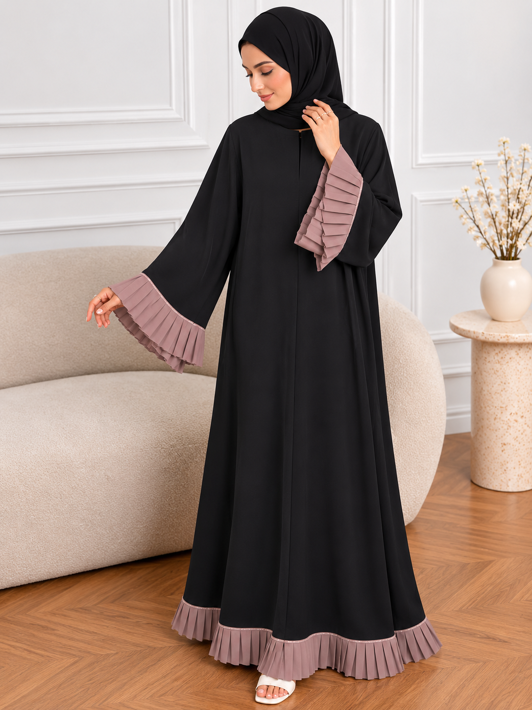 ZEHNA FRILL ABAYA | BLACK