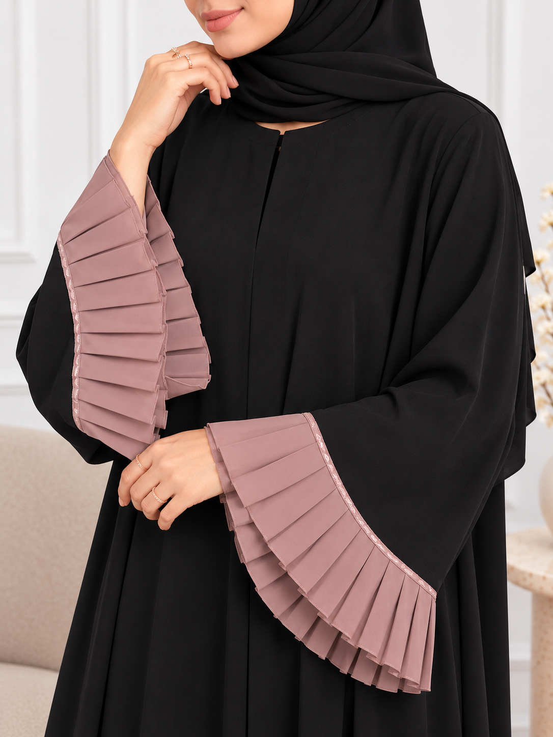 ZEHNA FRILL ABAYA | BLACK