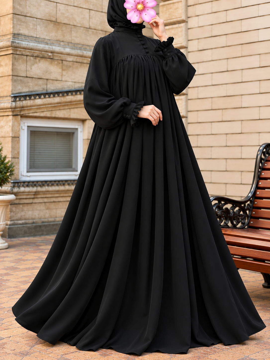 NEW COLLAR PLATES ABAYA | BLACK