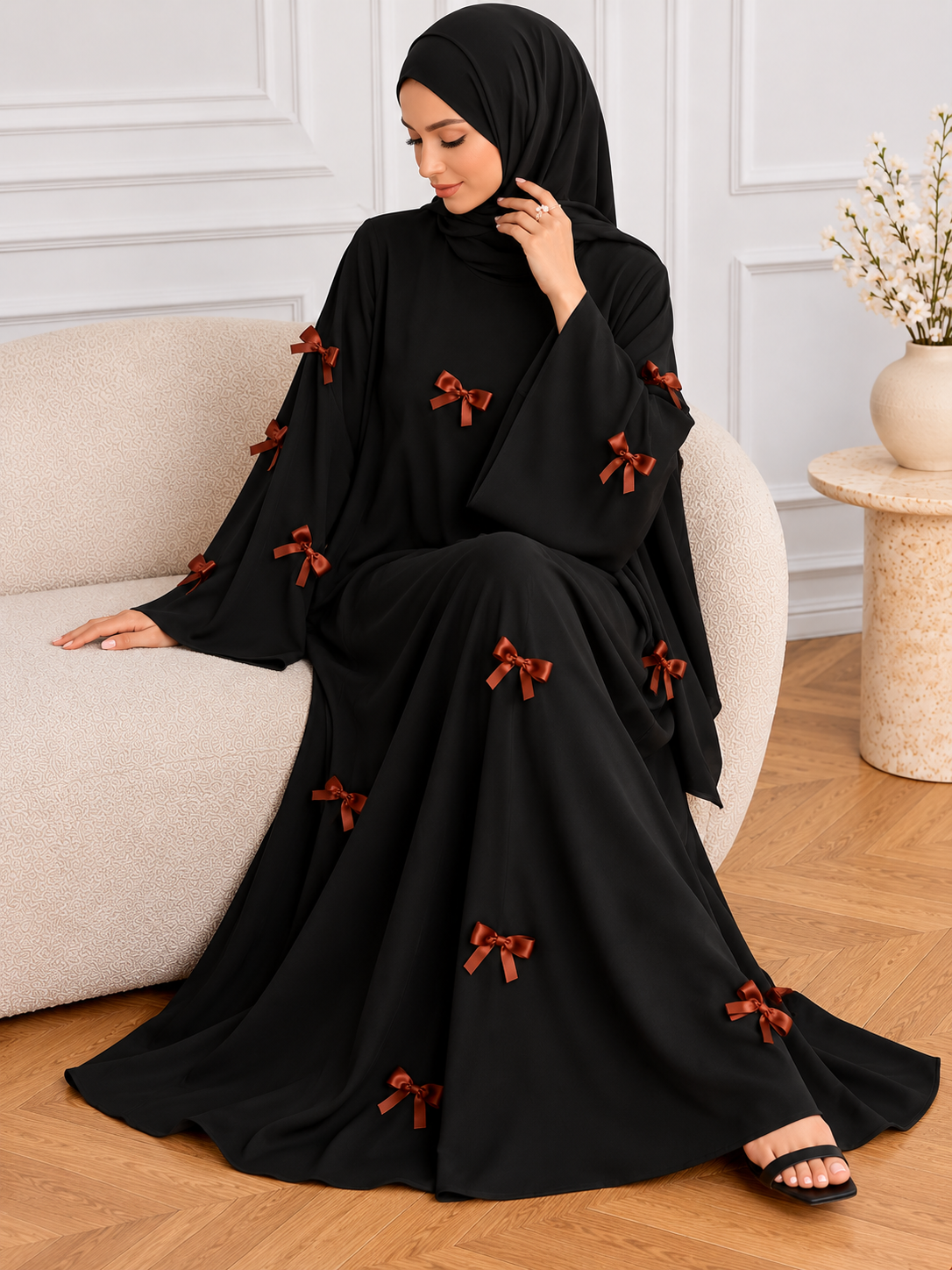 TANZIYA BOW ABAYA | BLACK