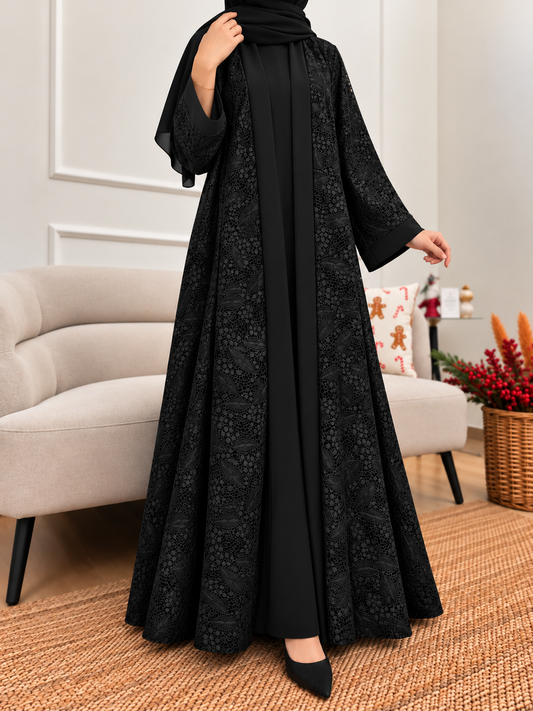 AEMAL DS NET ABAYA | BLACK